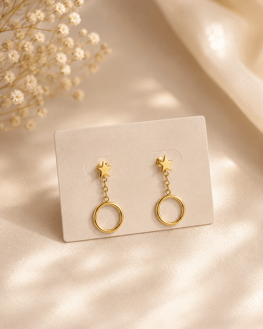 Cosmic Harmony Dangle 9KT Gold Studs Earrings